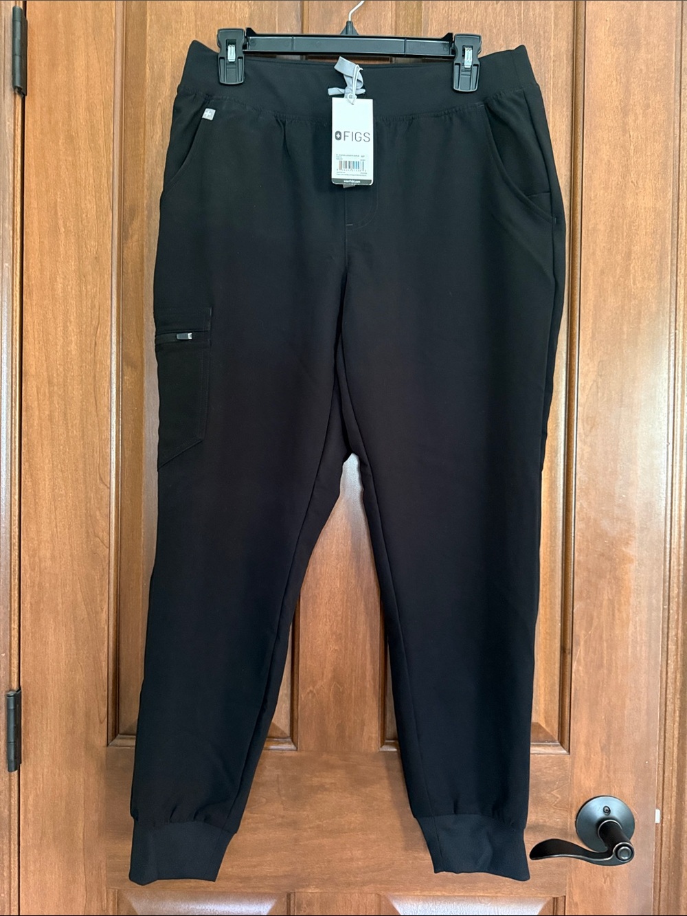 NWT. Figs Black Drawstring Zamora Joggers with Gray Ties